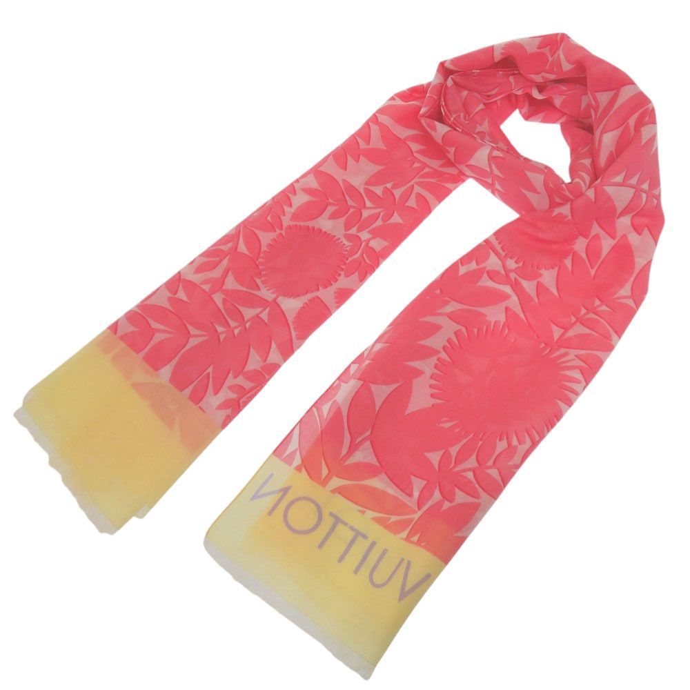 Louis Vuitton Pareo Tropical Flower Large Fringe Shawl Cotton Silk Rose Pink