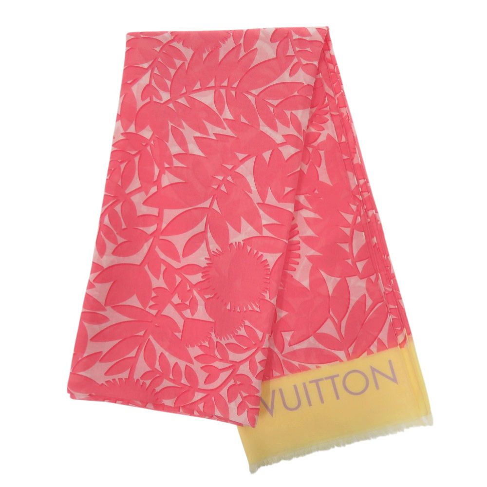 Louis Vuitton Pareo Tropical Flower Large Fringe Shawl Cotton Silk Rose Pink — view 4