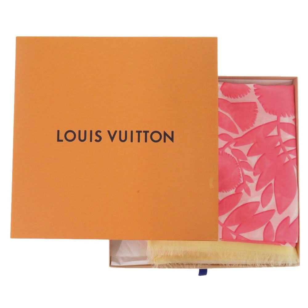 Louis Vuitton Pareo Tropical Flower Large Fringe Shawl Cotton Silk Rose Pink — view 2