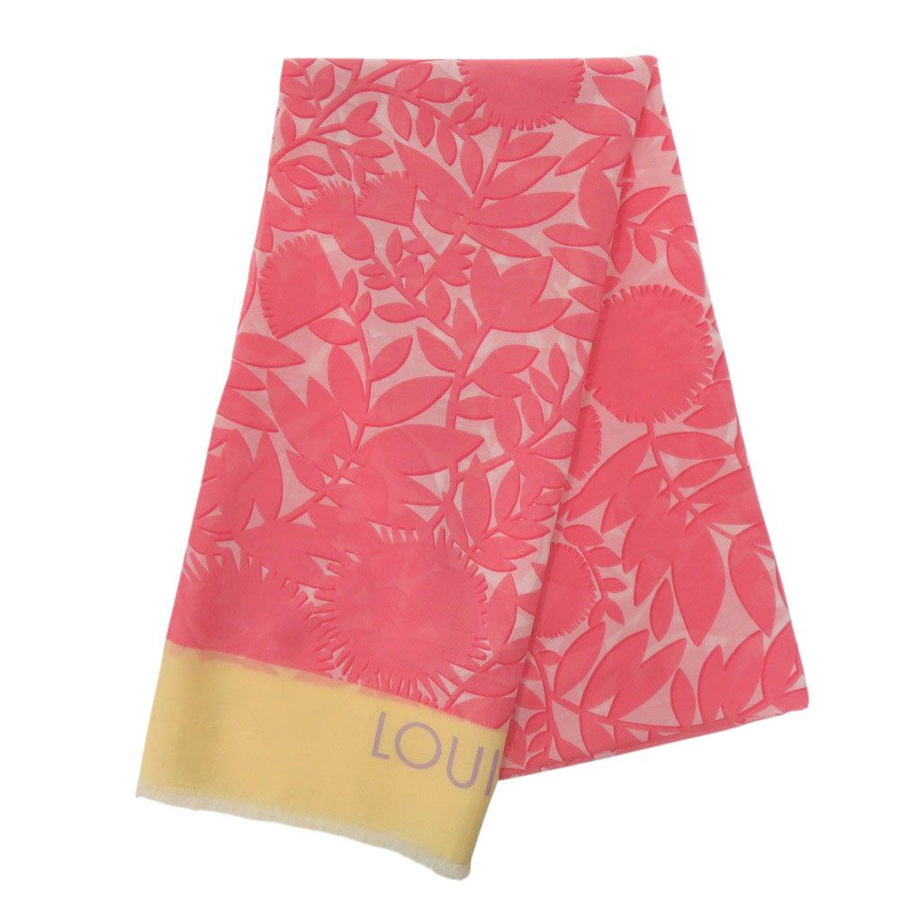 Louis Vuitton Pareo Tropical Flower Large Fringe Shawl Cotton Silk Rose Pink — view 3