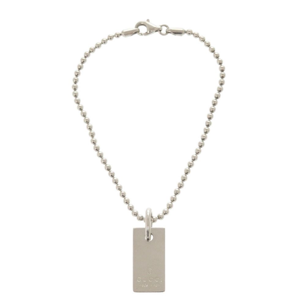 Gucci Logo Plate Ball Chain 925 Sterling Silver Bracelet