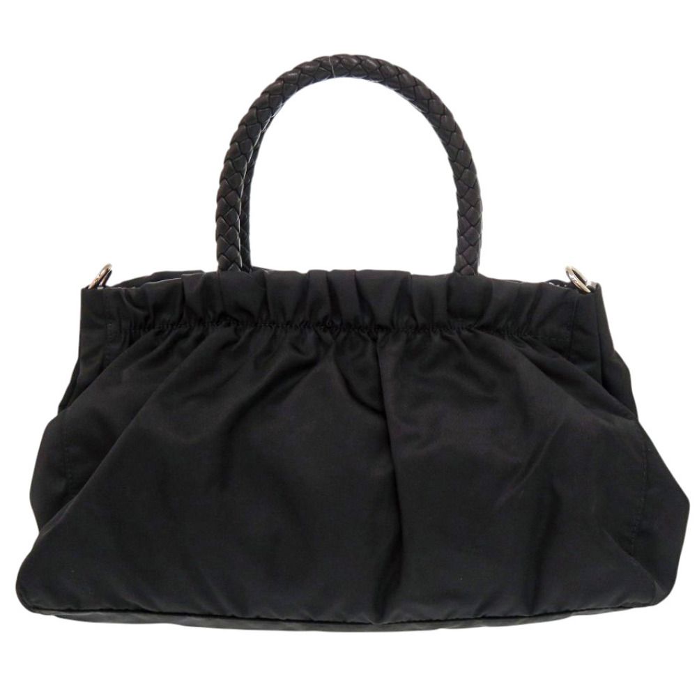 Prada Trssuto Bow Ribbon Nylon Leather Black Handbag — view 2