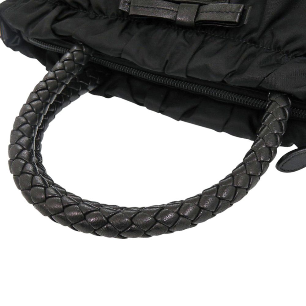 Prada Trssuto Bow Ribbon Nylon Leather Black Handbag — view 5