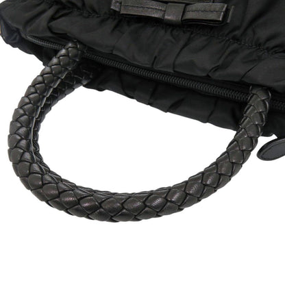 Prada Trssuto Bow Ribbon Nylon Leather Black Handbag — view 5