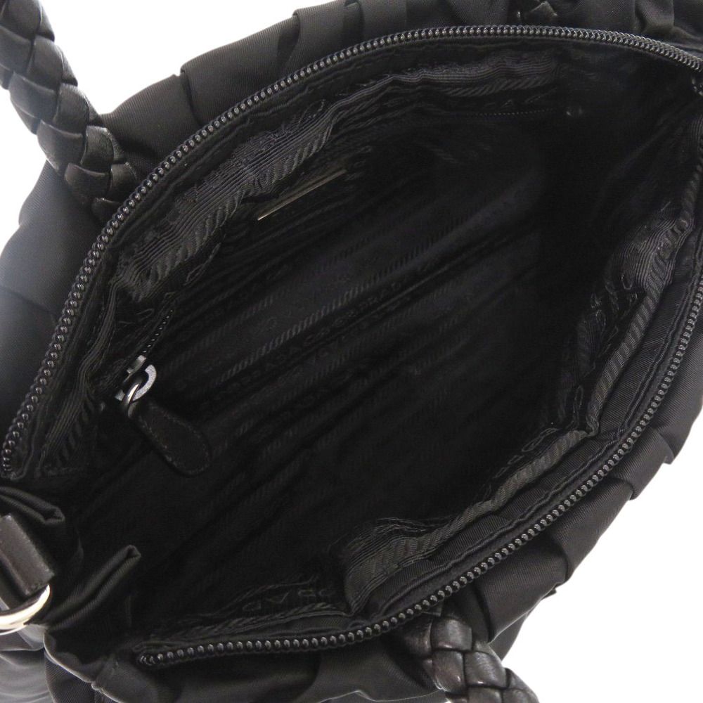 Prada Trssuto Bow Ribbon Nylon Leather Black Handbag — view 6