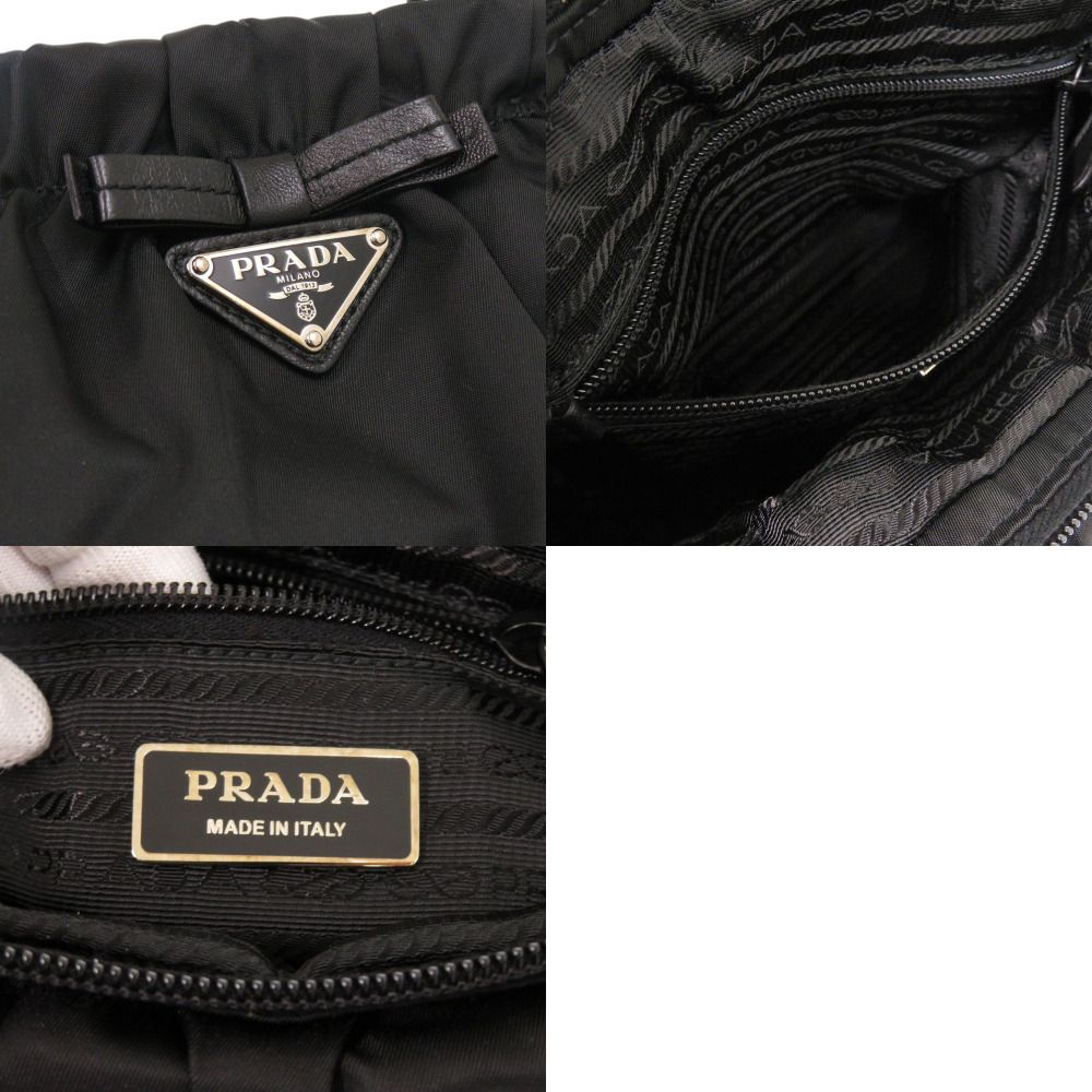 Prada Trssuto Bow Ribbon Nylon Leather Black Handbag — view 7