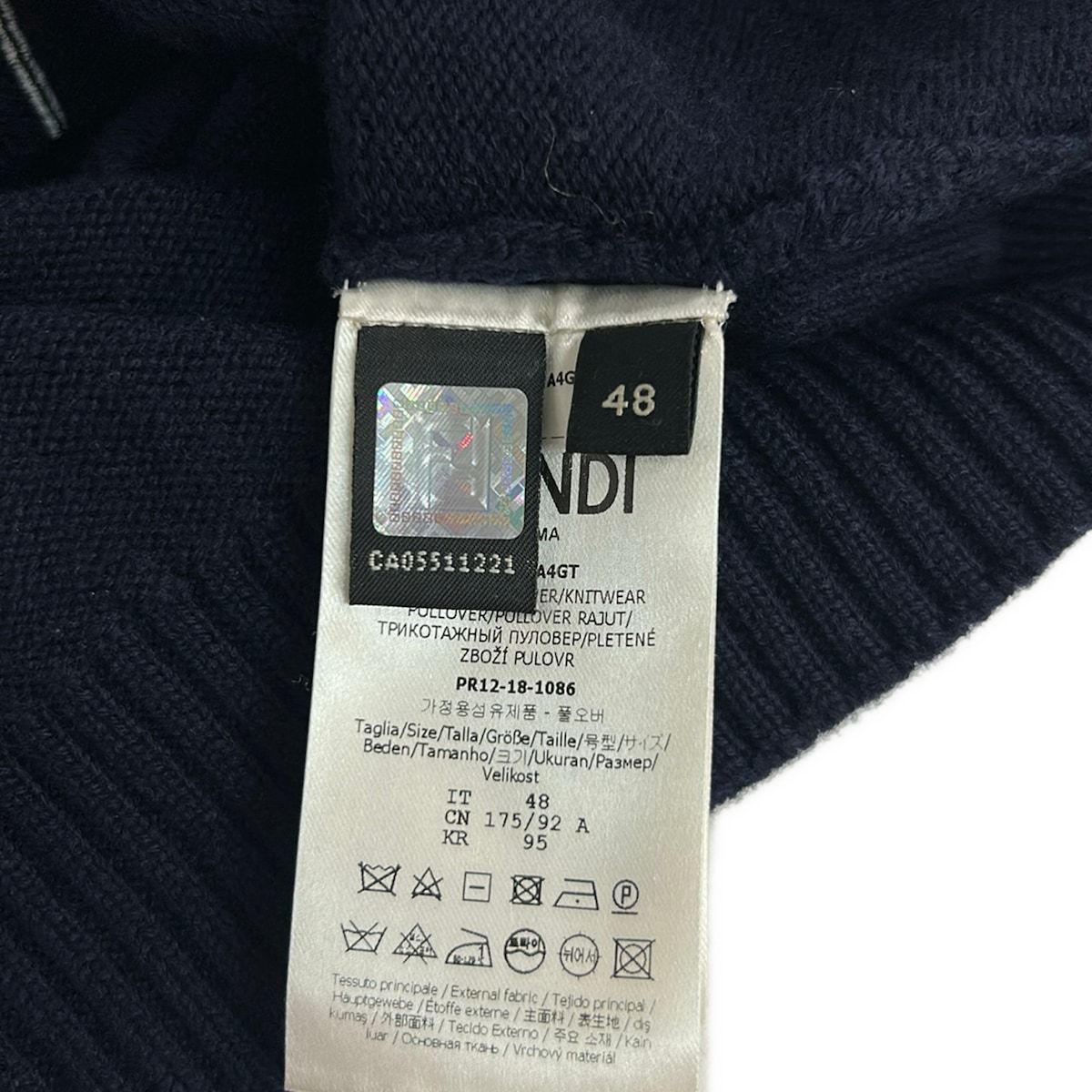 Fendi Long Sleeve Sweater 48 M Elephant Knit Dark Navy Beige Multi Crew — view 5