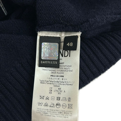 Fendi Long Sleeve Sweater 48 M Elephant Knit Dark Navy Beige Multi Crew — view 5