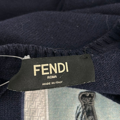 Fendi Long Sleeve Sweater 48 M Elephant Knit Dark Navy Beige Multi Crew — view 3