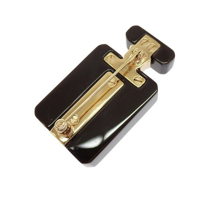 Chanel Perfume Bottle Brooch Metal Resin Black Gold CC Logo — view 3