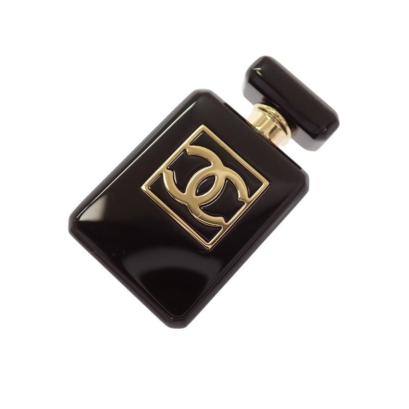 Chanel Perfume Bottle Brooch Metal Resin Black Gold CC Logo — view 2