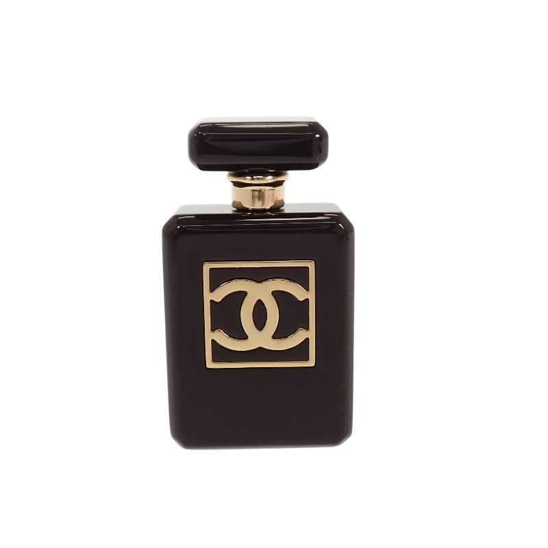 Chanel Perfume Bottle Brooch Metal Resin Black Gold CC Logo