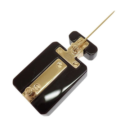 Chanel Perfume Bottle Brooch Metal Resin Black Gold CC Logo — view 4