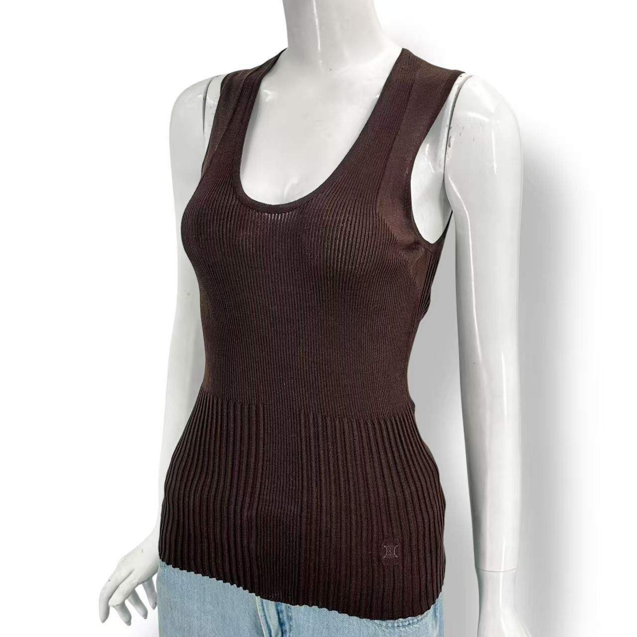 Celine Vest Logo Brown M Silk Blend