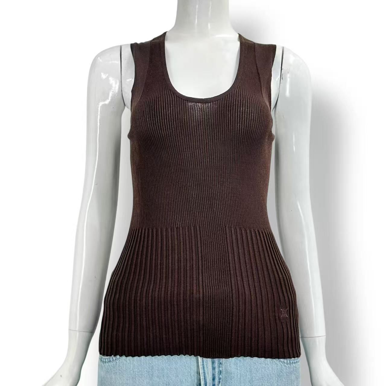 Celine Vest Logo Brown M Silk Blend — view 2