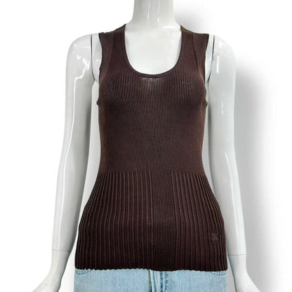 Celine Vest Logo Brown M Silk Blend — view 2