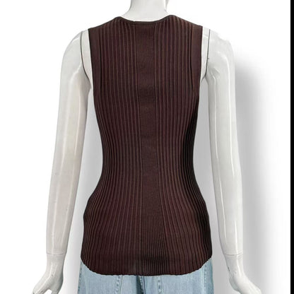 Celine Vest Logo Brown M Silk Blend — view 3