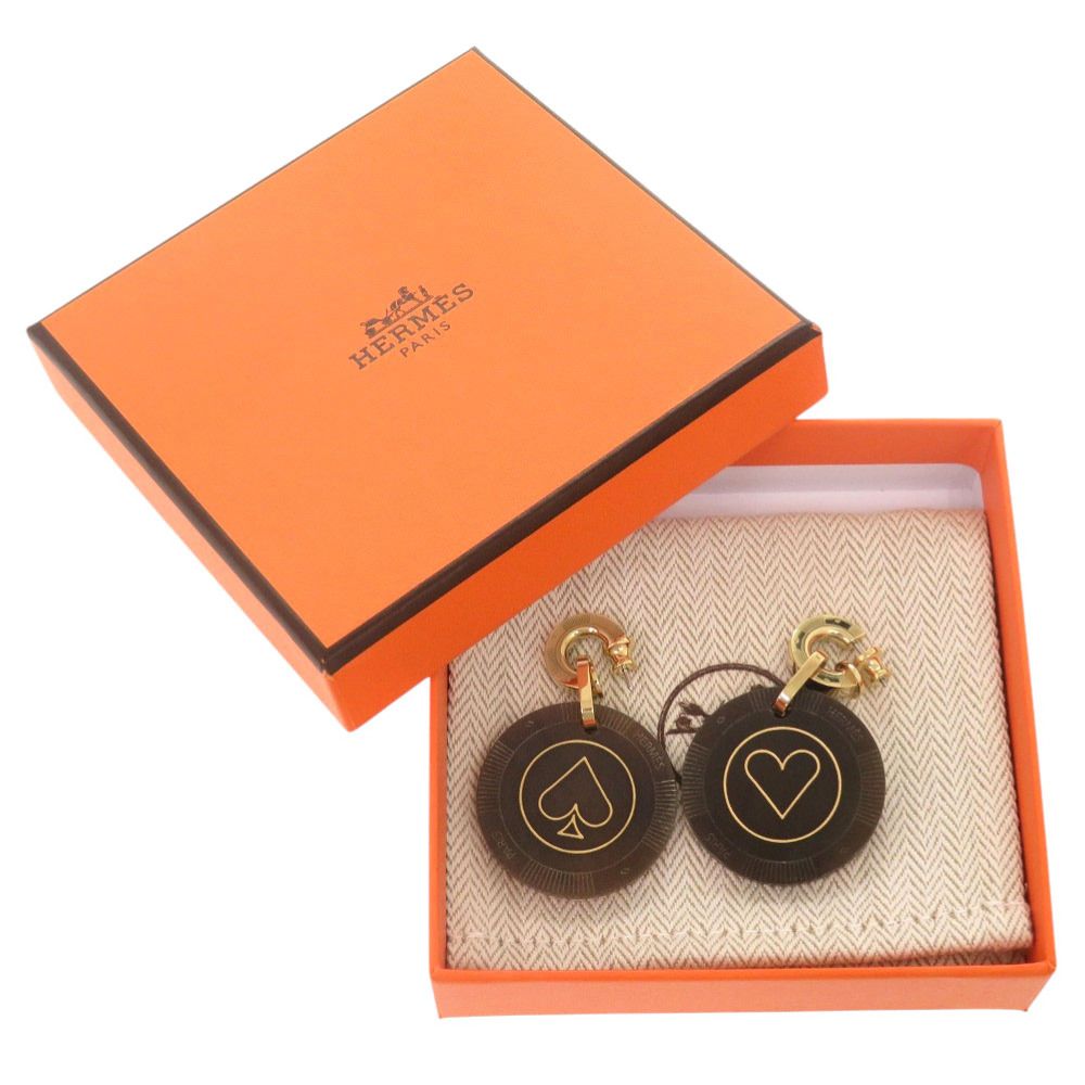 Hermes Fete Vojeux Heart Spade Buffalo Horn Brown Earrings — view 2