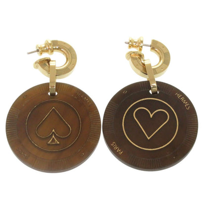 Hermes Fete Vojeux Heart Spade Buffalo Horn Brown Earrings — view 3