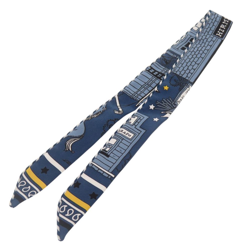 Hermes Tall Candy Palistation Blue Ardoise Black Jaune Silk Scarf