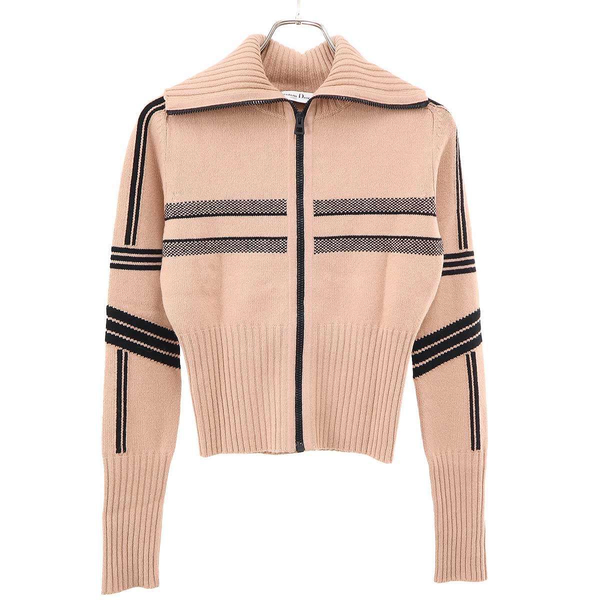 Dior Alps Wool Cashmere High Neck Zip Knit Sweater Pink