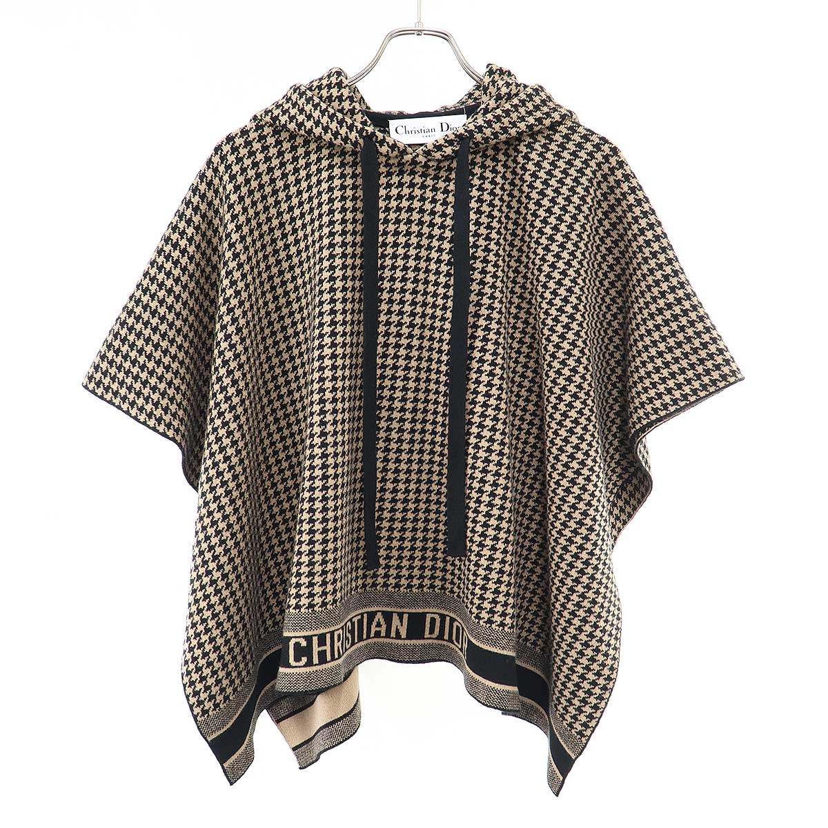 Dior Cashmere Hound Toe Knit Cape Poncho Hoodie Brown