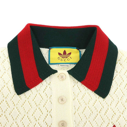 Gucci Adidas Short Sleeve Knit Polo Shirt Ivory Xs — view 3