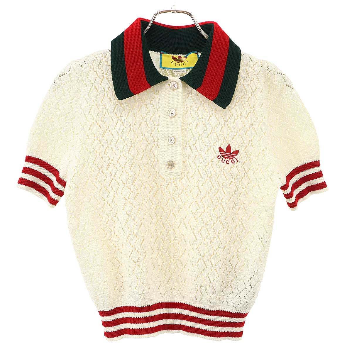 Gucci Adidas Short Sleeve Knit Polo Shirt Ivory Xs