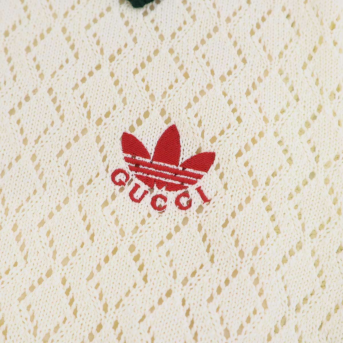 Gucci Adidas Short Sleeve Knit Polo Shirt Ivory Xs — view 7