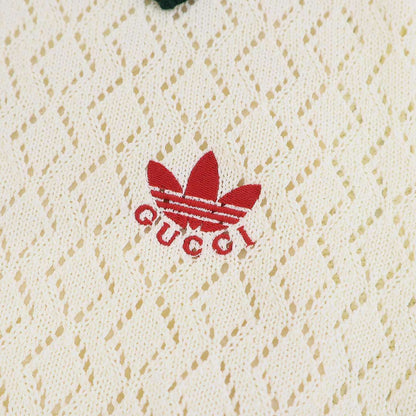 Gucci Adidas Short Sleeve Knit Polo Shirt Ivory Xs — view 7