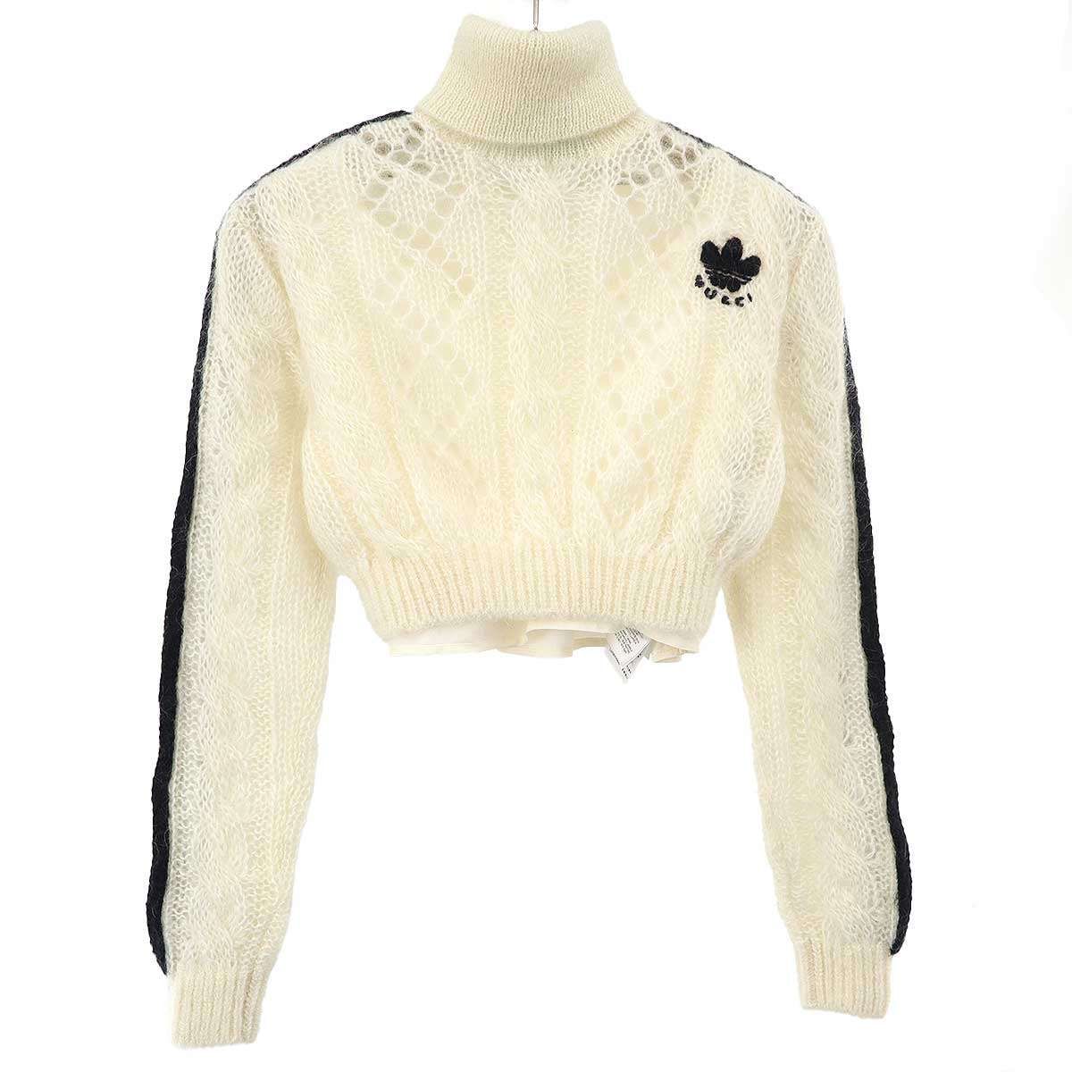 Gucci Adidas Turtleneck Mohair Knit Sweater Ivory Black XS