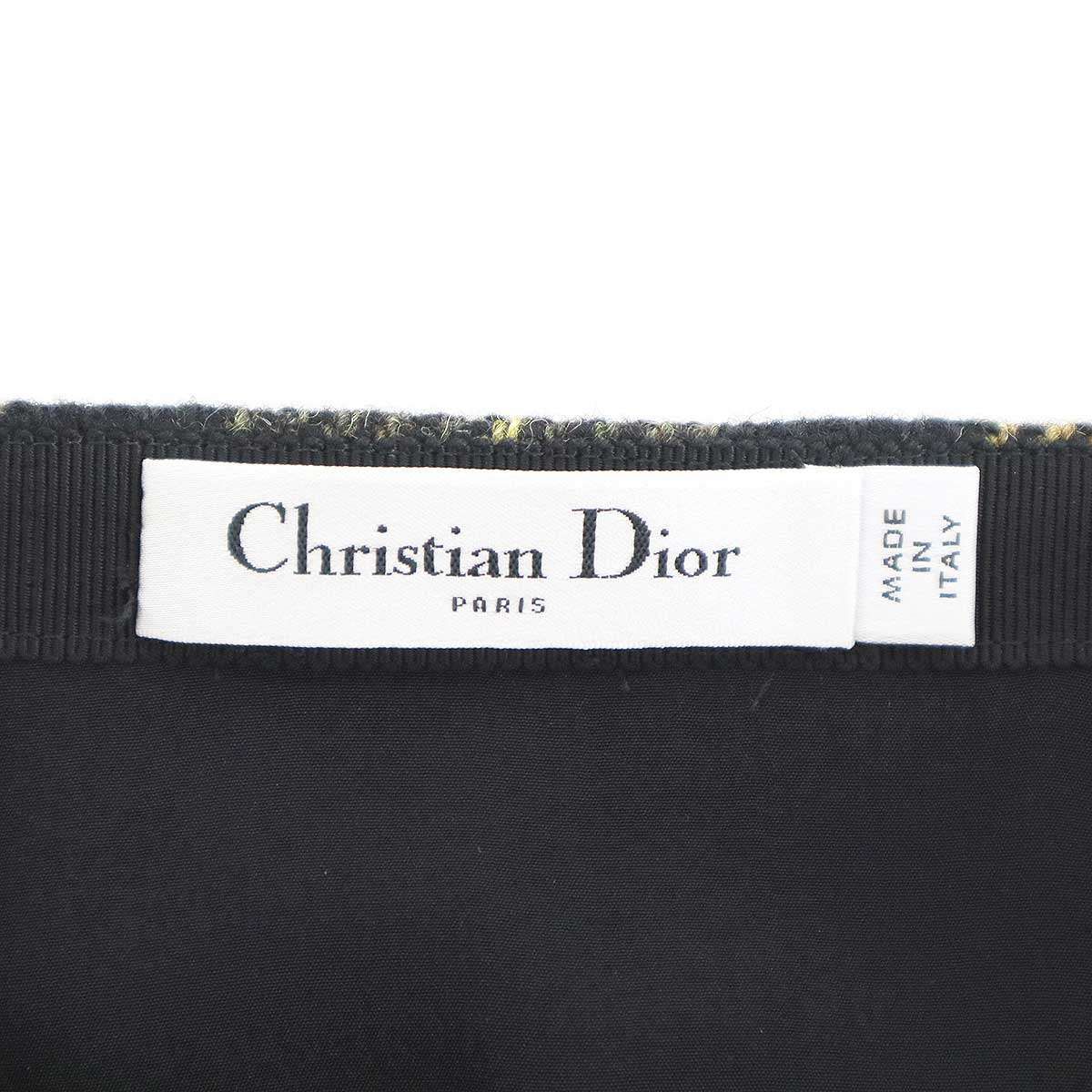 Dior Wool Check Belted Wrap Skirt Brown — view 3