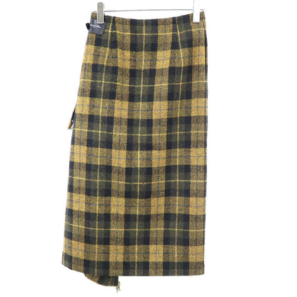Dior Wool Check Belted Wrap Skirt Brown — view 2