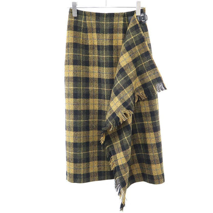 Dior Wool Check Belted Wrap Skirt Brown