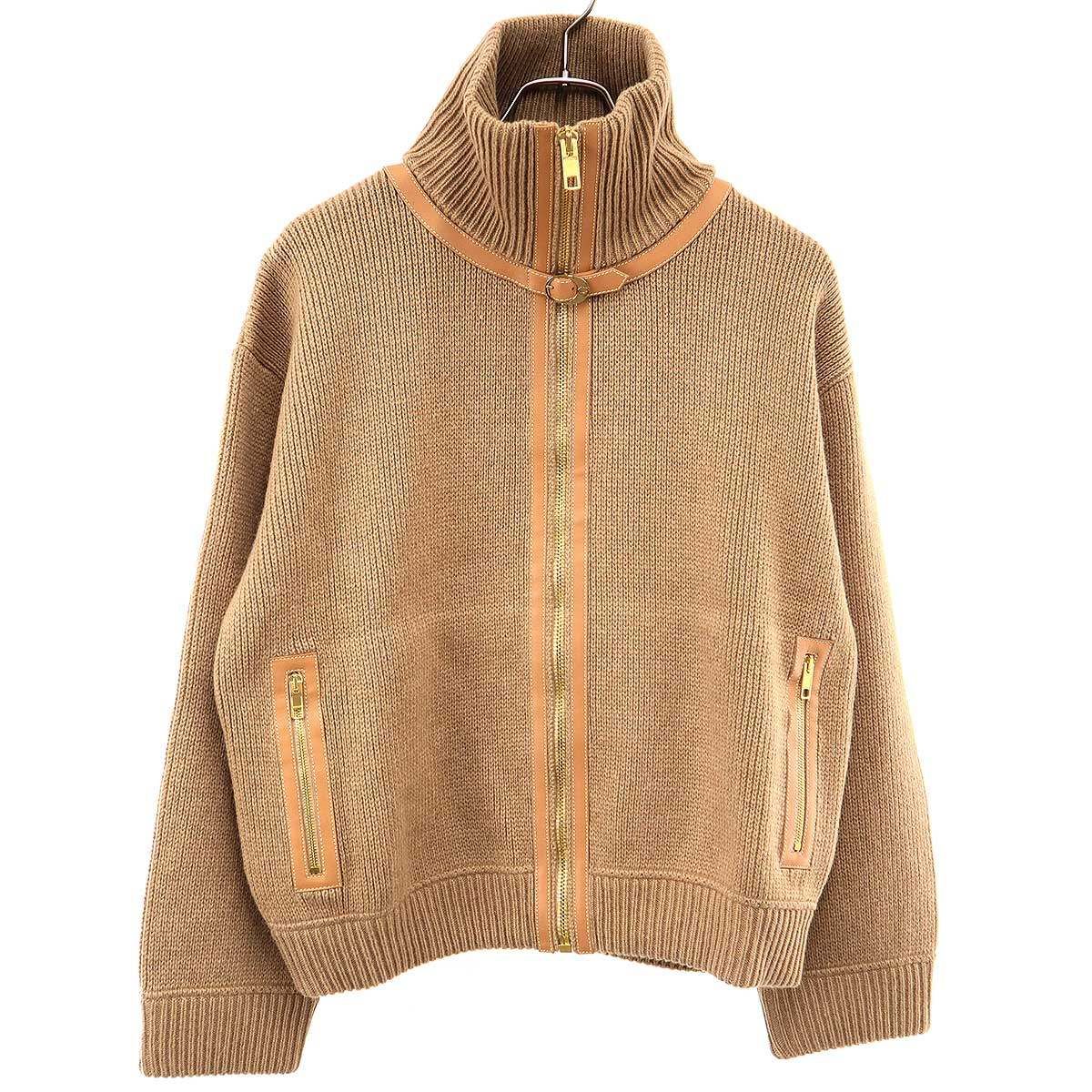Gucci Garden Leather Camel Zip Up Knit Sweater Brown XS