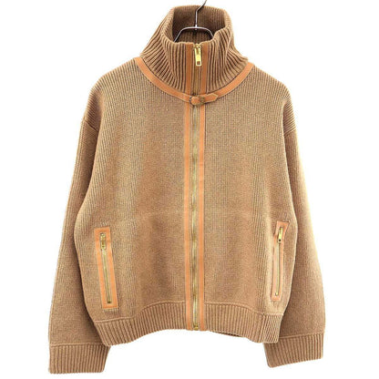 Gucci Garden Leather Camel Zip Up Knit Sweater Brown XS