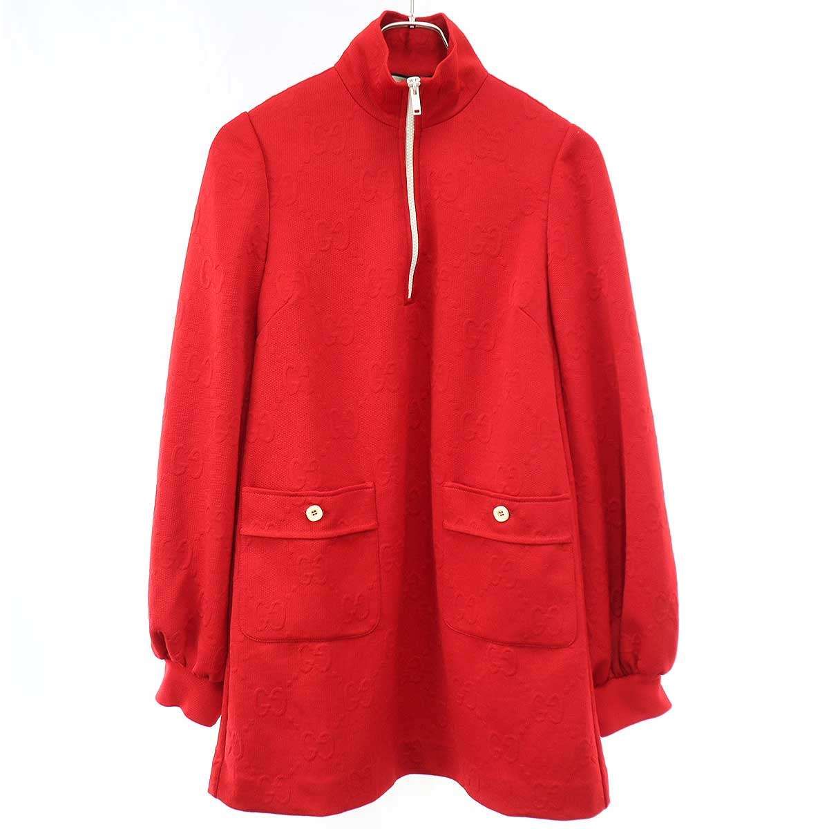 Gucci GG Jacquard Technical Jersey Half Zip Dress Red Xxs