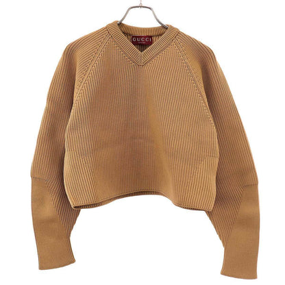 Gucci Chunky Ribbed V-neck Knit Sweater Camel