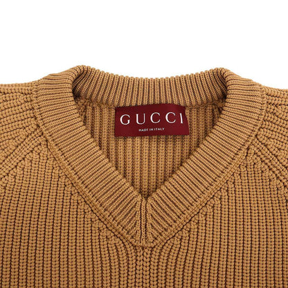 Gucci Chunky Ribbed V-neck Knit Sweater Camel — view 3