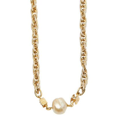Chanel CC Logo Chain Necklace Vintage Gold Faux Pearl Plated — view 4