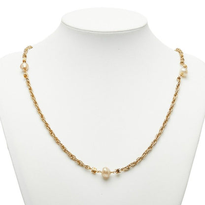 Chanel CC Logo Chain Necklace Vintage Gold Faux Pearl Plated