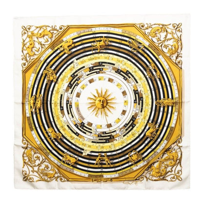 Hermes Carre 90 Dies ET Hore Astrology Scarf White Multicolor Silk