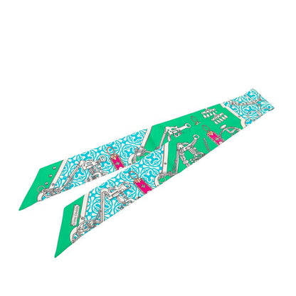 Hermes Twilly Mors ET Gourmettes Remix Scarf Green Multicolor Silk