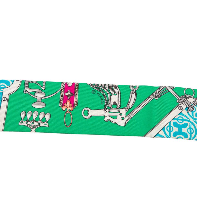 Hermes Twilly Mors ET Gourmettes Remix Scarf Green Multicolor Silk — view 2
