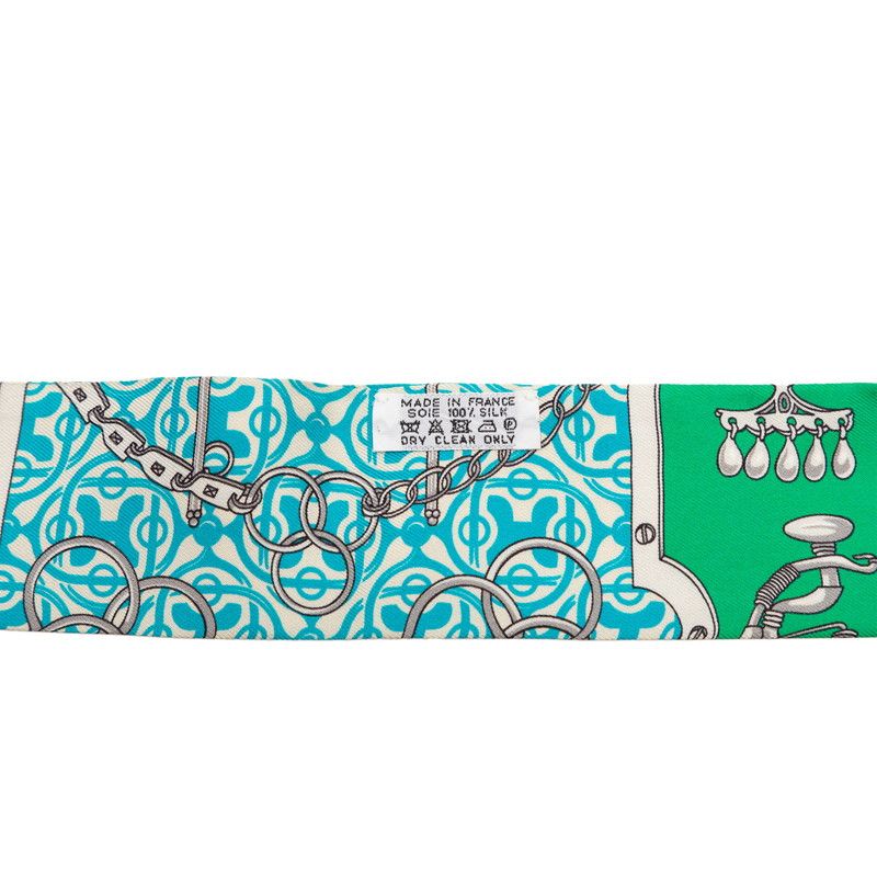 Hermes Twilly Mors ET Gourmettes Remix Scarf Green Multicolor Silk — view 4