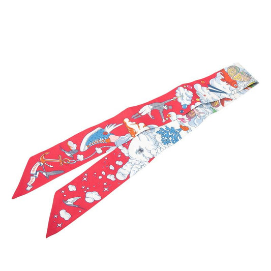 Hermes Twilly Sur Mon Nuage My Cloud Scarf Red White Silk