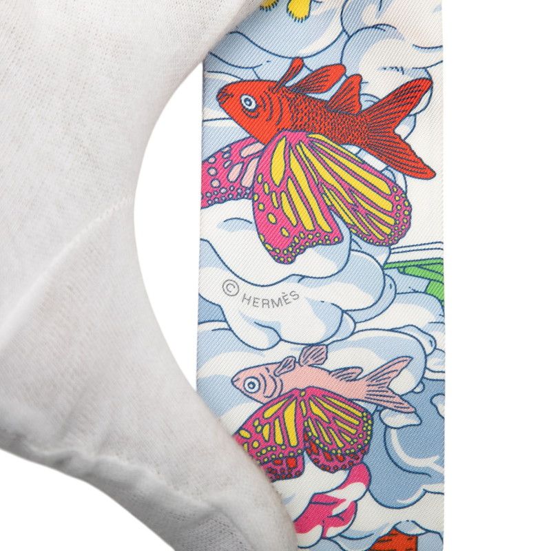 Hermes Twilly Sur Mon Nuage My Cloud Scarf Red White Silk — view 4