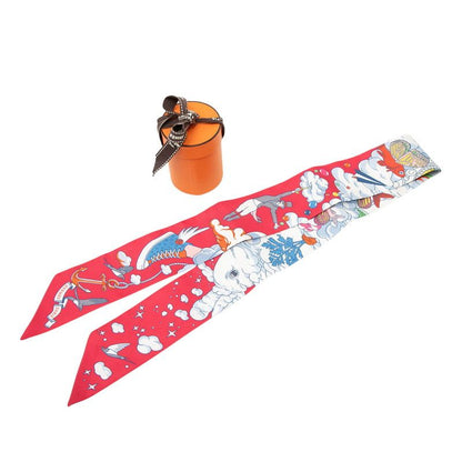 Hermes Twilly Sur Mon Nuage My Cloud Scarf Red White Silk — view 6