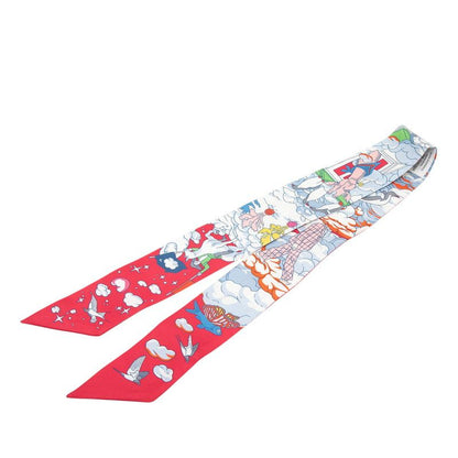 Hermes Twilly Sur Mon Nuage My Cloud Scarf Red White Silk — view 2
