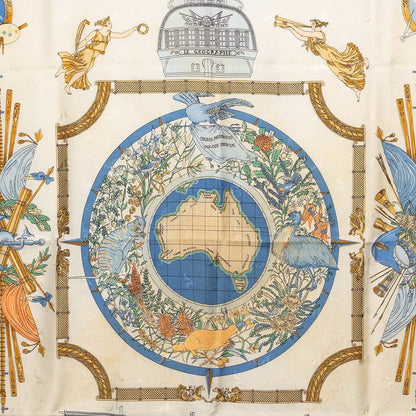 Hermes Carre 90 le Geographe Geographer Scarf Light Blue Multicolor Silk — view 3
